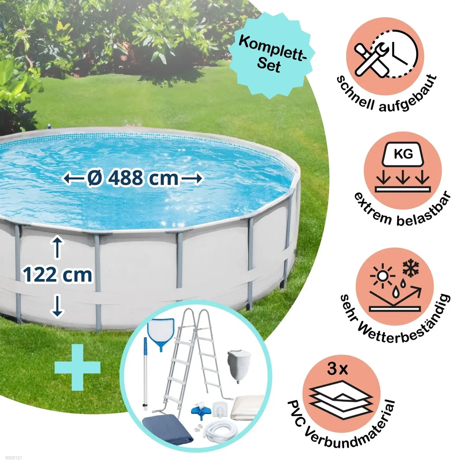 B-Ware Poly Group Framepool Set Schwimmbecken 488x122cm Filterpumpe Siehe Text/Foto - 4038755058089