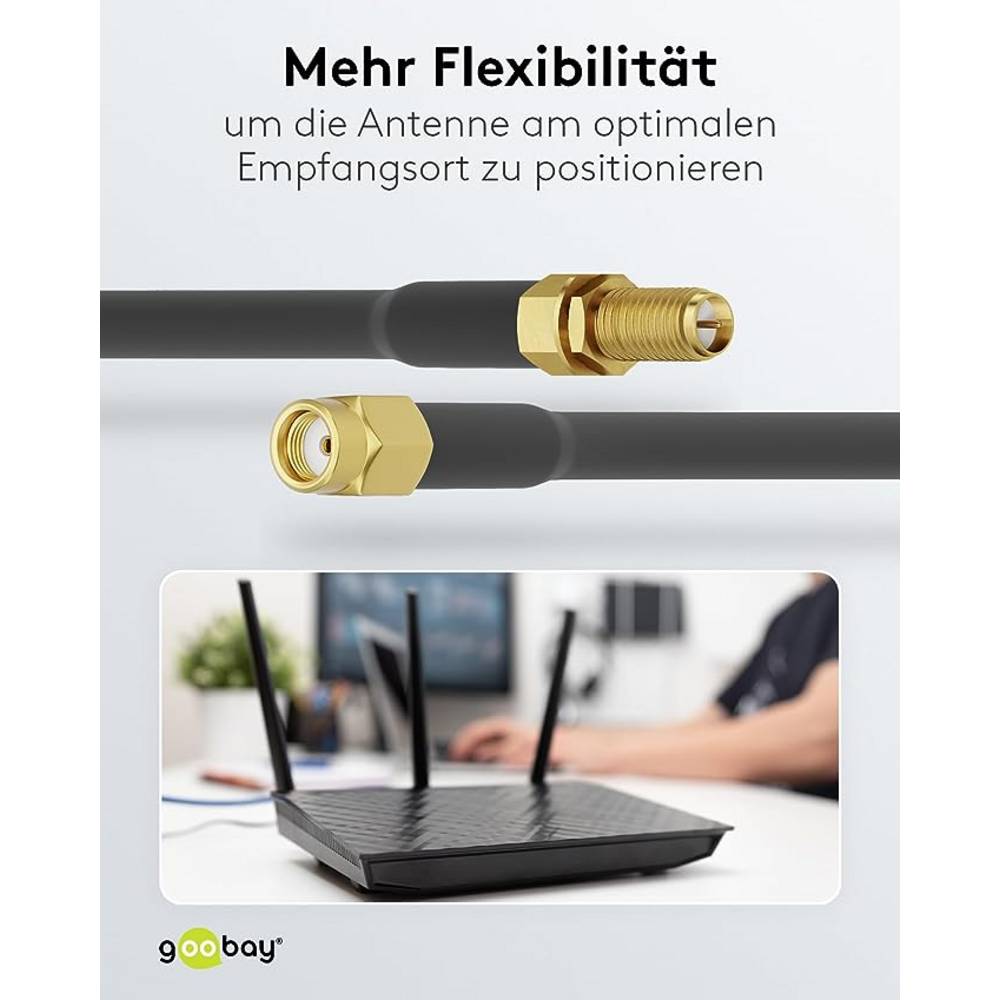 Goobay Antennenkabel Verlängerungskabel Koaxialkabel WLAN Kabel Schwarz 10 m - 4040849516795