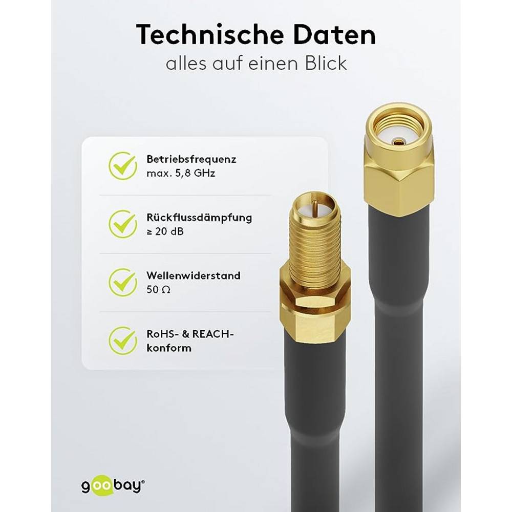 Goobay Antennenkabel Verlängerungskabel Koaxialkabel WLAN Kabel Schwarz 10 m - 4040849516795