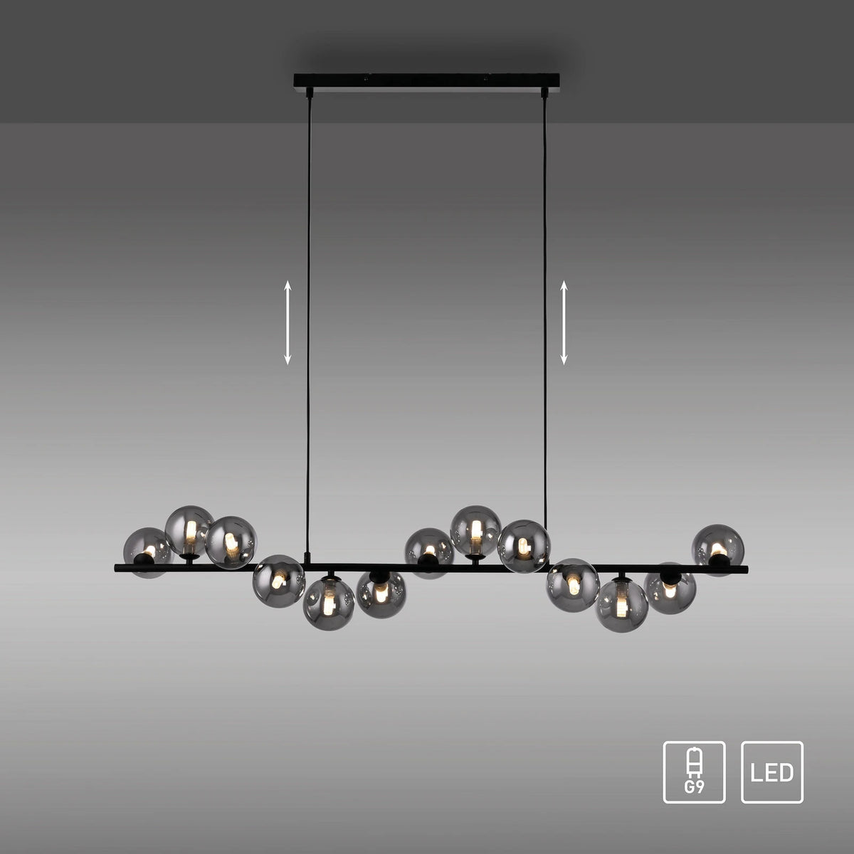 SCHÖNER WOHNEN Hängeleuchte Pendelleuchte Dubai Rauchglas G9 LED schwarz 13-flg - 4043689017590