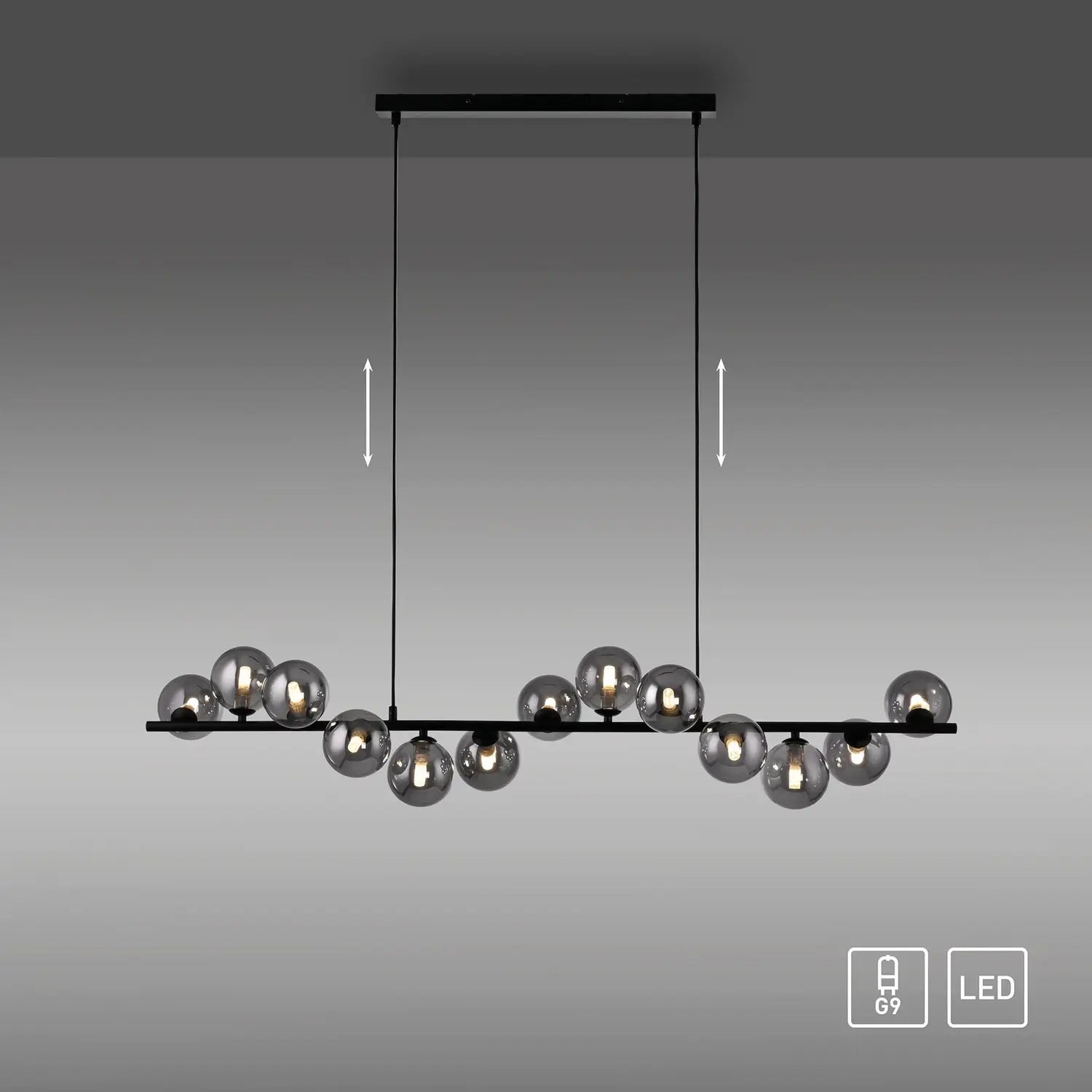 B-Ware Schöner Wohnen Hängeleuchte Pendelleuchte Dubai Rauchglas G9 Led Schwarz 13 Flg - 4043689017590