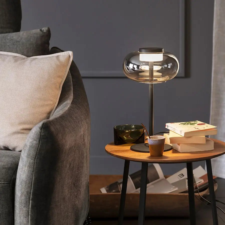 B-Ware Schöner Wohnen Tischleuchte Lampe Led Sia Rauchglas Schnurschalter Schwarz 33 Cm - 4043689017798