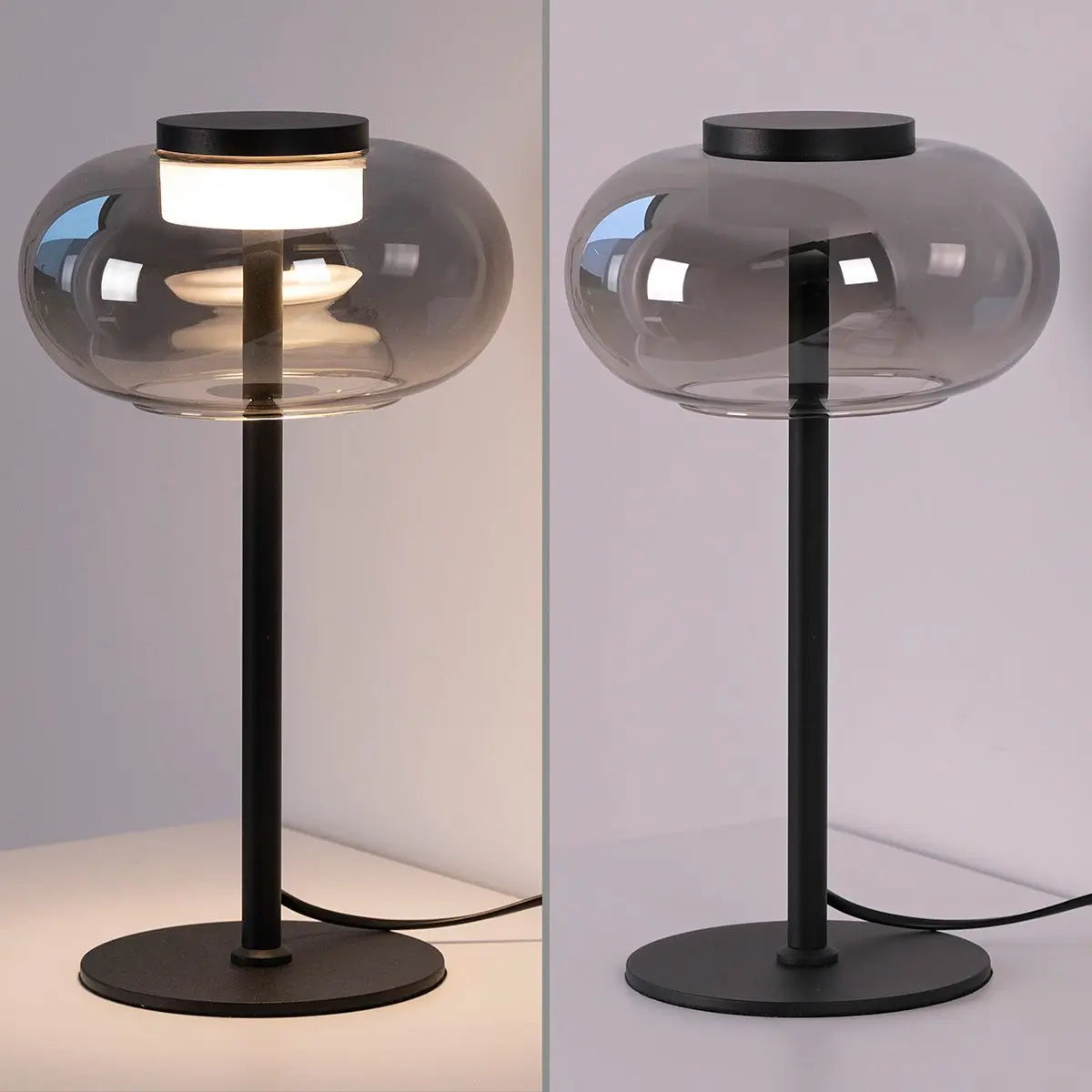 B-Ware Schöner Wohnen Tischleuchte Lampe Led Sia Rauchglas Schnurschalter Schwarz 33 Cm - 4043689017798