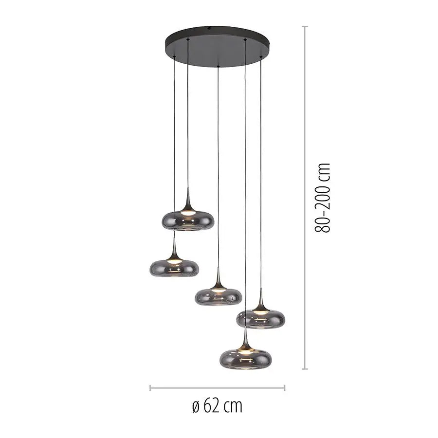 B-Ware Schöner Wohnen Pendelleuchte Hängeleuchte Led Posh Grau Rauchglas 5 Flg Dimmbar - 4043689018412