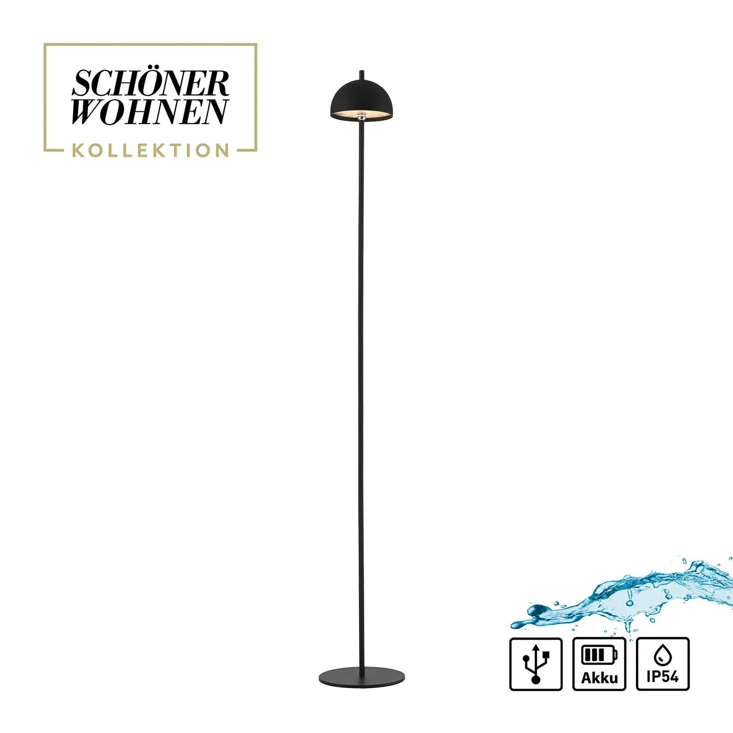 B-Ware Schöner Wohnen Stehleuchte Standlampe Akku Led Bellies Schwarz Usb Ladekabel - 4043689018801