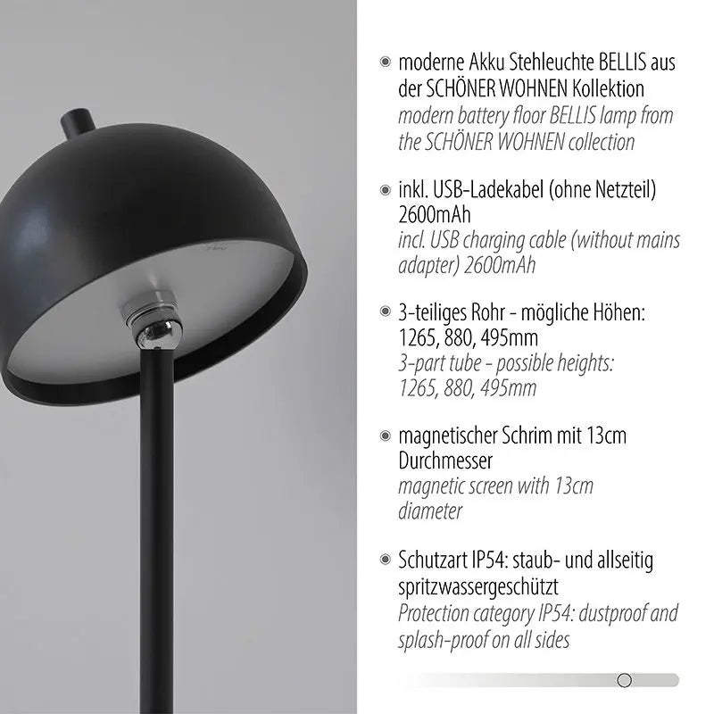 B-Ware Schöner Wohnen Stehleuchte Standlampe Akku Led Bellies Schwarz Usb Ladekabel - 4043689018801