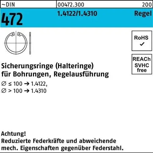 B-Ware Reyher Sicherungsring Haltering Din 472 165 Mm 1.4310 Regelausführung 3 Stück - 4043952088715