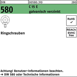 B-Ware Reyher Ringschraube Ringbolzen Din 580 M 10 C 15 E Galvanisch Verzinkt 25 Stück