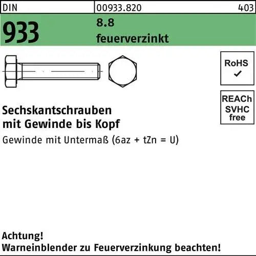 B-Ware Reyher Sechskantschraube Schraube Din933 M30x190 Feuerverzinkt 8.8 8 Stück - 4043952270936
