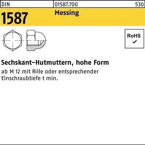 B-Ware Reyher Sechskantmutter Hutmutter Sechskant Mutter Messing Din 1587 M3 1000 Stück - 4043952378687
