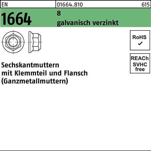 Reyher Sechskantmutter Mutter Ganzmetallmutter M12 EN 1664 Flansch 100 Stück - 4043952379523
