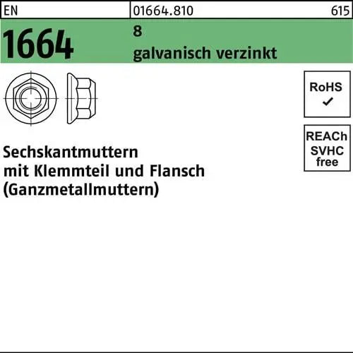 B-Ware Reyher Sechskantmutter Mutter Ganzmetallmutter M12 En 1664 Flansch 100 Stück - 4043952379523