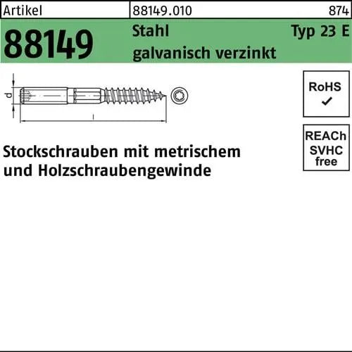 B-Ware Reyher Stockschraube Schraube M6x120 Stahl Galvanisch Verzinkt 100 Stück - 4043952671313