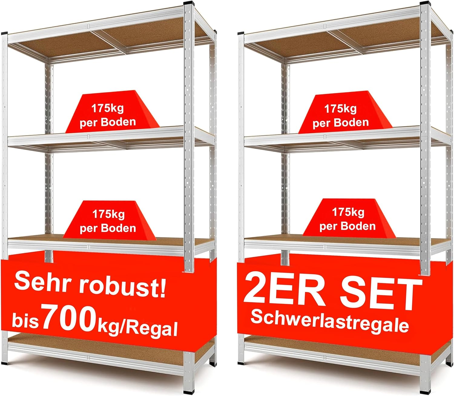 B-Ware Izzy Schwerlastregal Set Kellerregal Metallregal 160x80x40 Cm 4 Regale 700 Kg