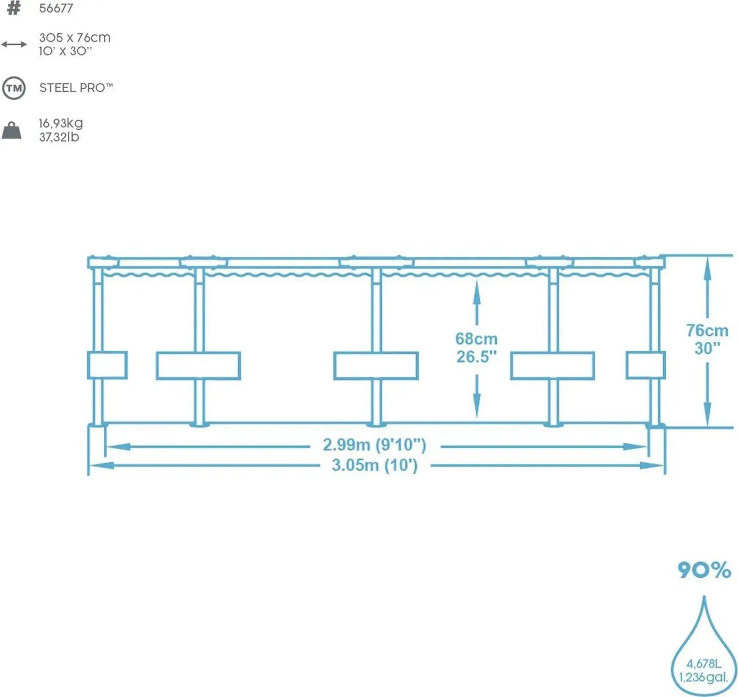 B-Ware Bestway Pool Schwimmbecken Stahlrahmen Rund Steel Pro Blau 305x76 Cm 4678 Liter - 4048124972854