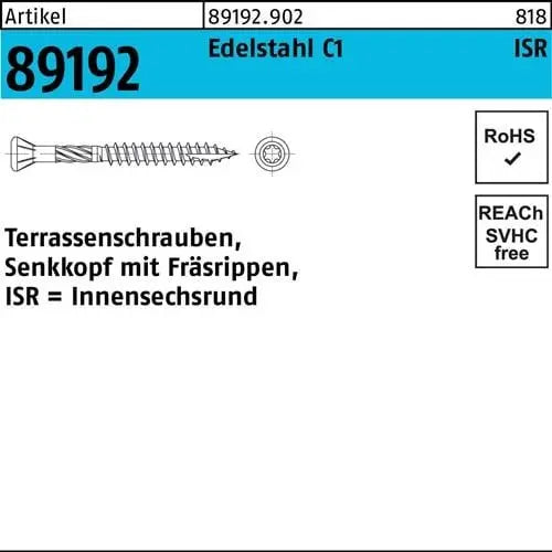 B-Ware Reyher Terrassenschraube Schraube Edelstahl C1 Innensechsrund Senkkopf 200 Stück - 4051427064430