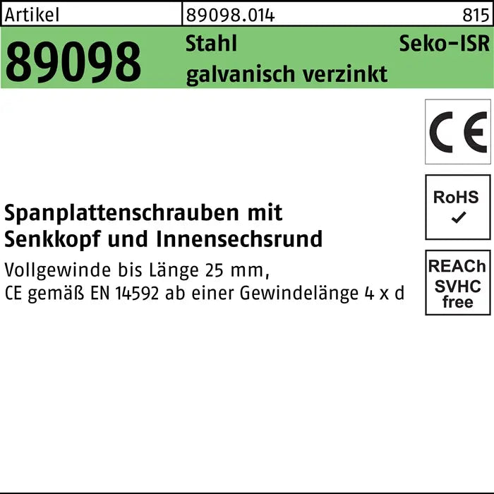 B-Ware Reyher Spanplattenschraube Schraube R 89098 Seko Innensechsrund Tg 6x80 4 Sets - 4051427347618