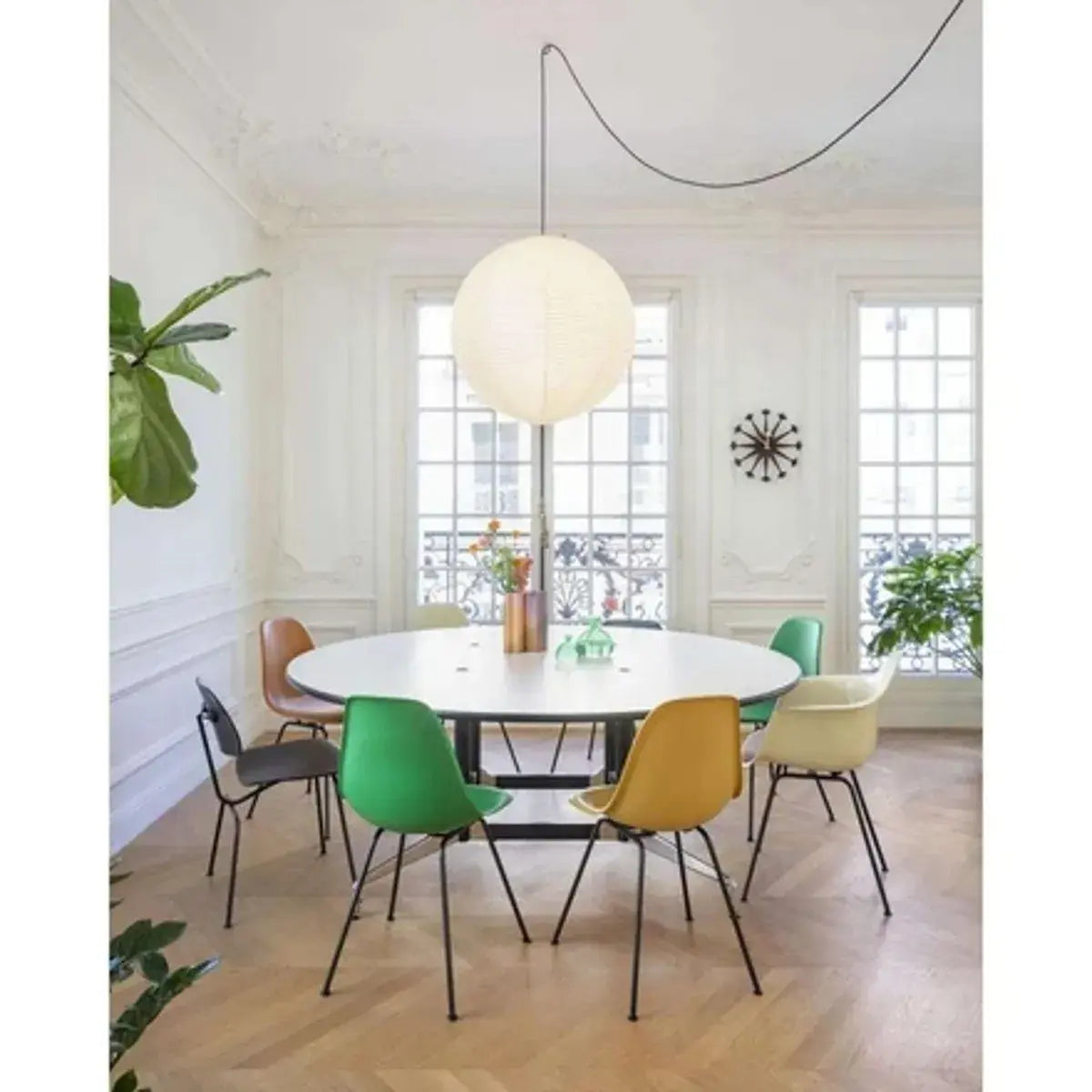 B-Ware Vitra Pendelleuchte Lampe Akari Weiß Rund Reispapier Bambus Stahldraht Stahl 75 A - 4055737005961