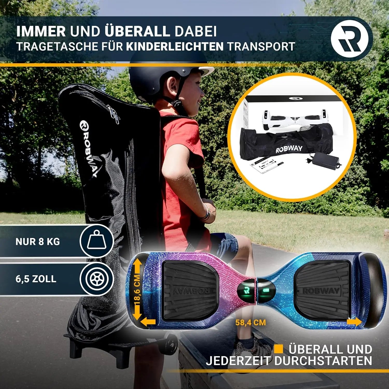 B-Ware Robway Hoverboard W1 Balance Board Schwarz Bluetooth App Deutsch 6,5 Zoll - 4056551270436