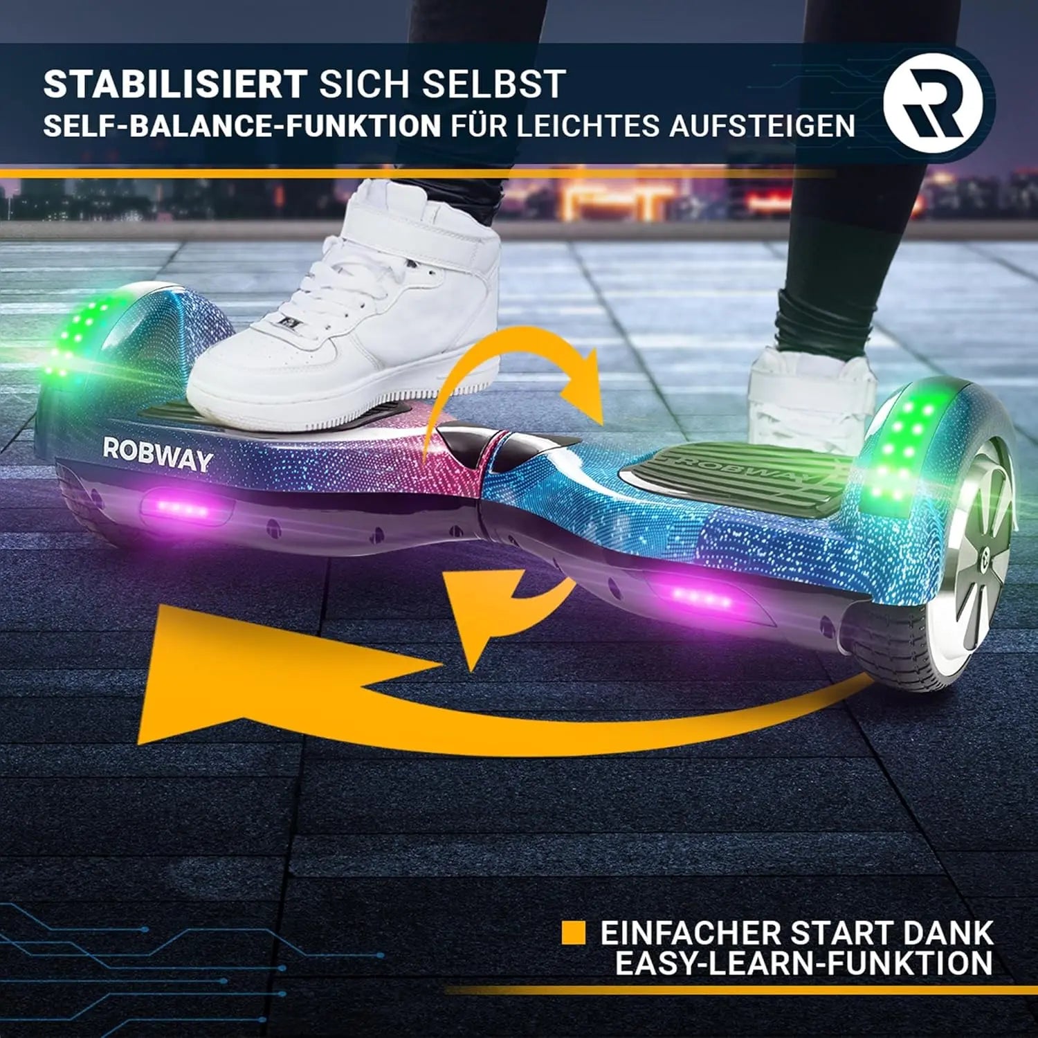 B-Ware Robway Hoverboard W1 Balance Board Schwarz Bluetooth App Deutsch 6,5 Zoll - 4056551270436