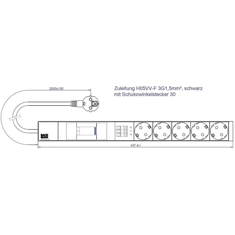 B-Ware Bachmann Steckdosenleiste Mehrfachsteckdose 19 Zoll Grau Schutzkontakt 2 M 5fach - 4057298058837