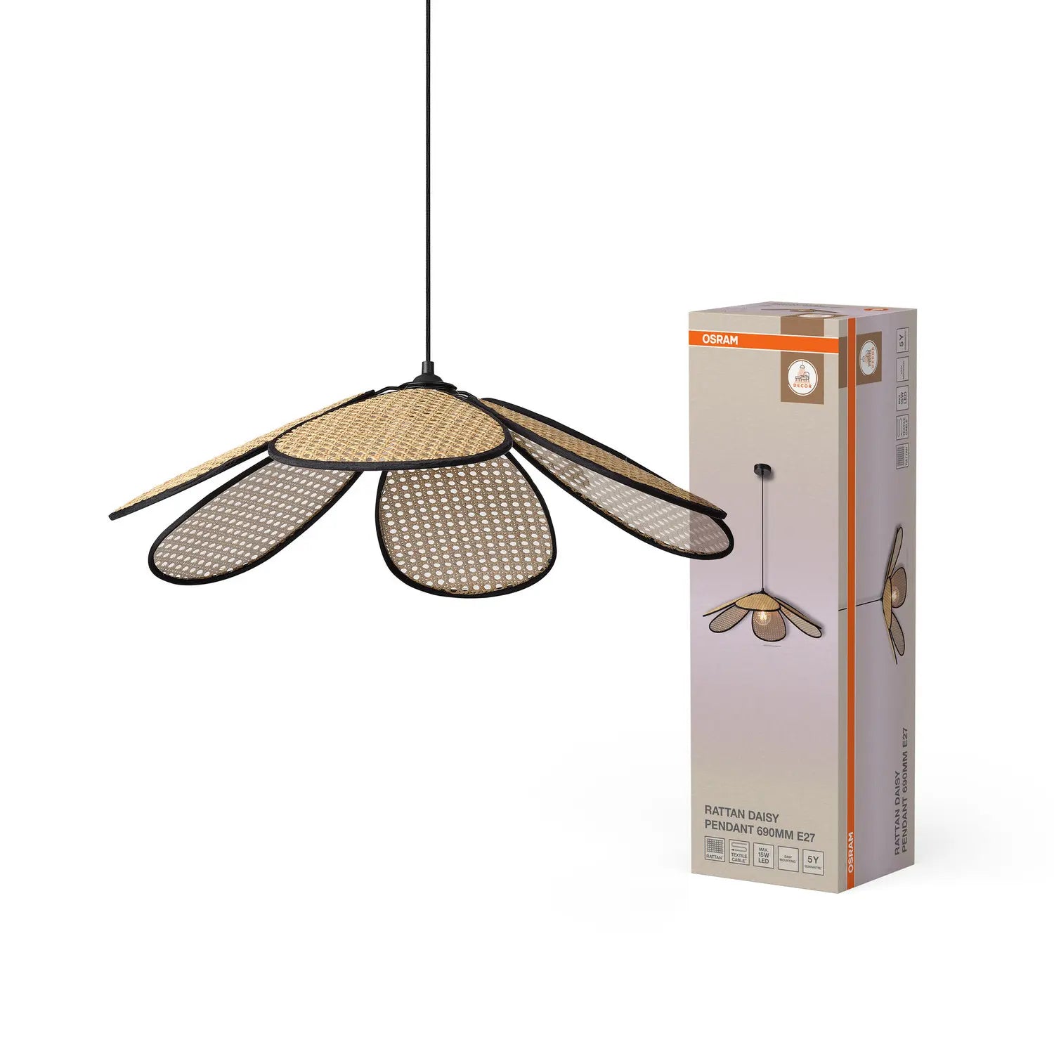 B-Ware Osram Pendelleuchte Hängelampe Rattan Daisy Leuchte E27 Led Braun Innenbereich - 4058075847200