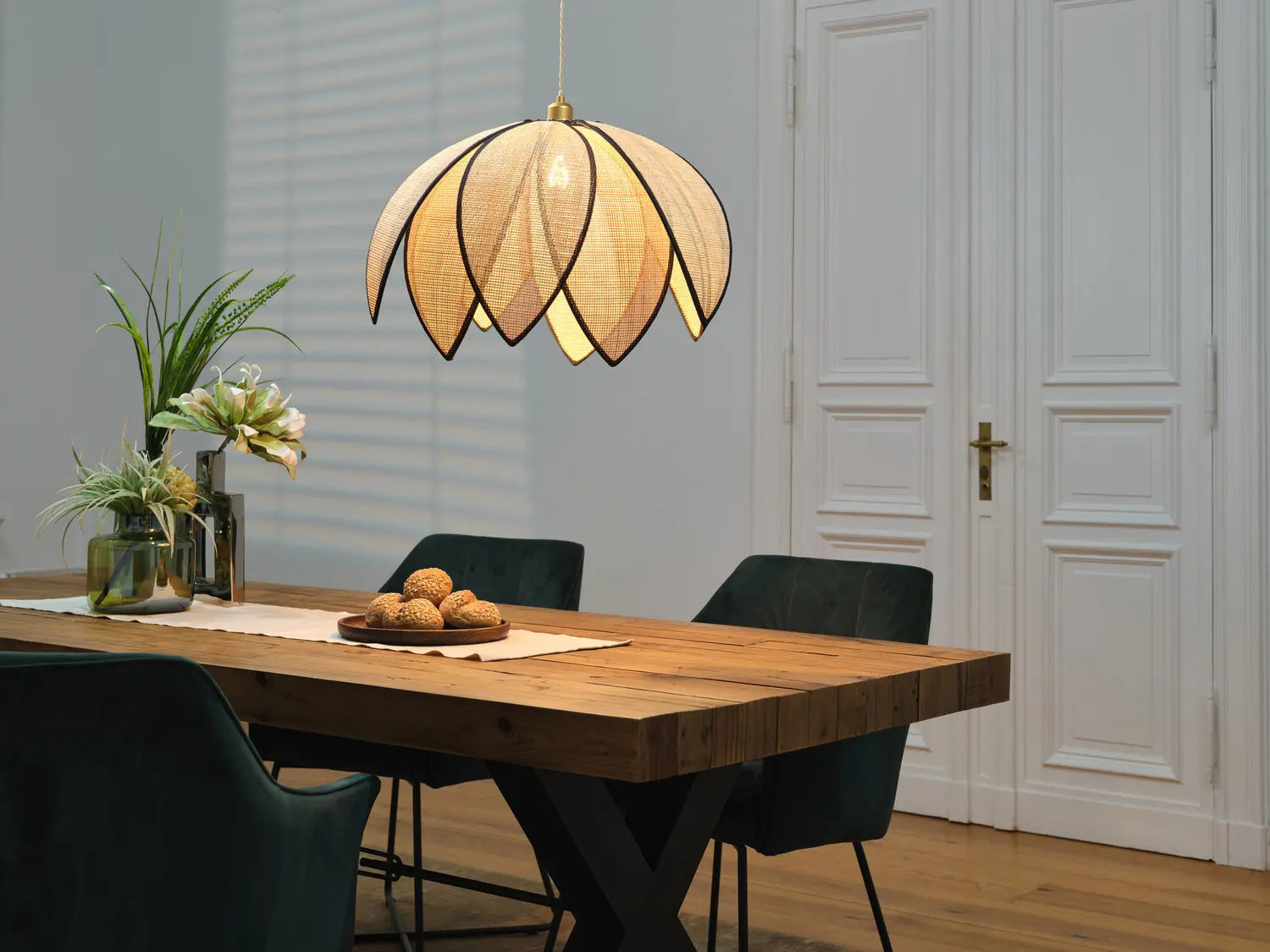 B-Ware Osram Pendelleuchte Hängelampe Rattan Lotus Leuchte E27 Innenbereich Beige - 4058075847224