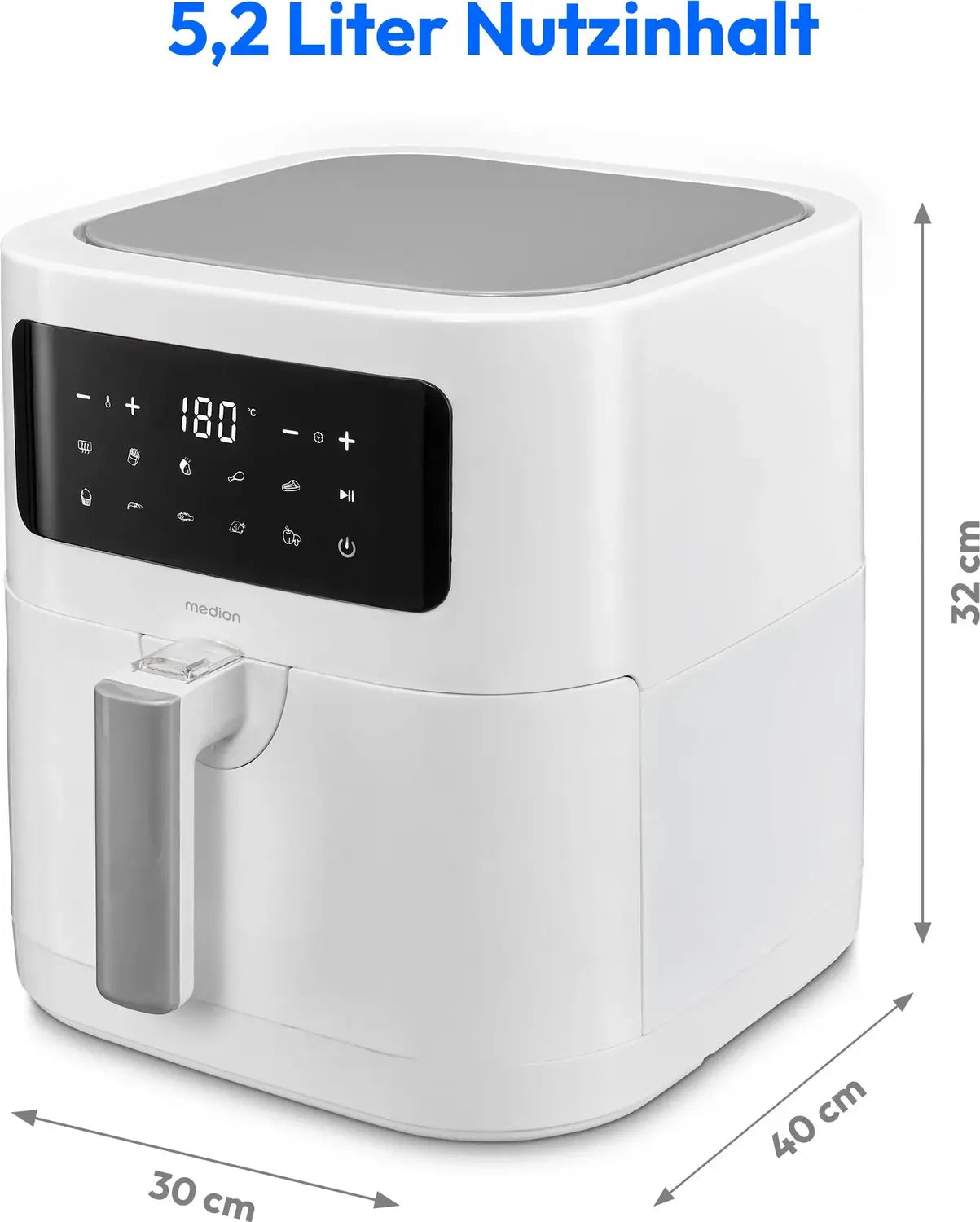 Medion Md 11740 Life E40 Xl Heißluftfritteuse Airfryer Fritteuse 5,2 L Weiß B-Ware - 4061275214819