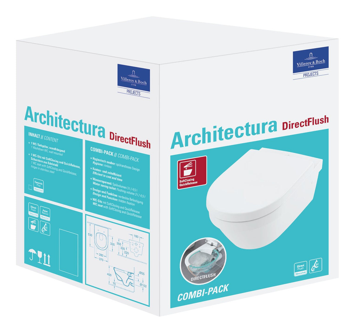 Villeroy & Boch WC-Sitz Set Toilette Architectura Wandmontage QuickRelease weiß - 4062373755969