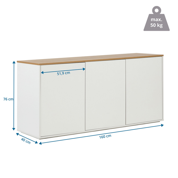 Hjh Living Kelo S Sideboard Kommode Aufbewahrung 160 X 40 X 76 Cm Weiß Eiche B-Ware - 4064323037989