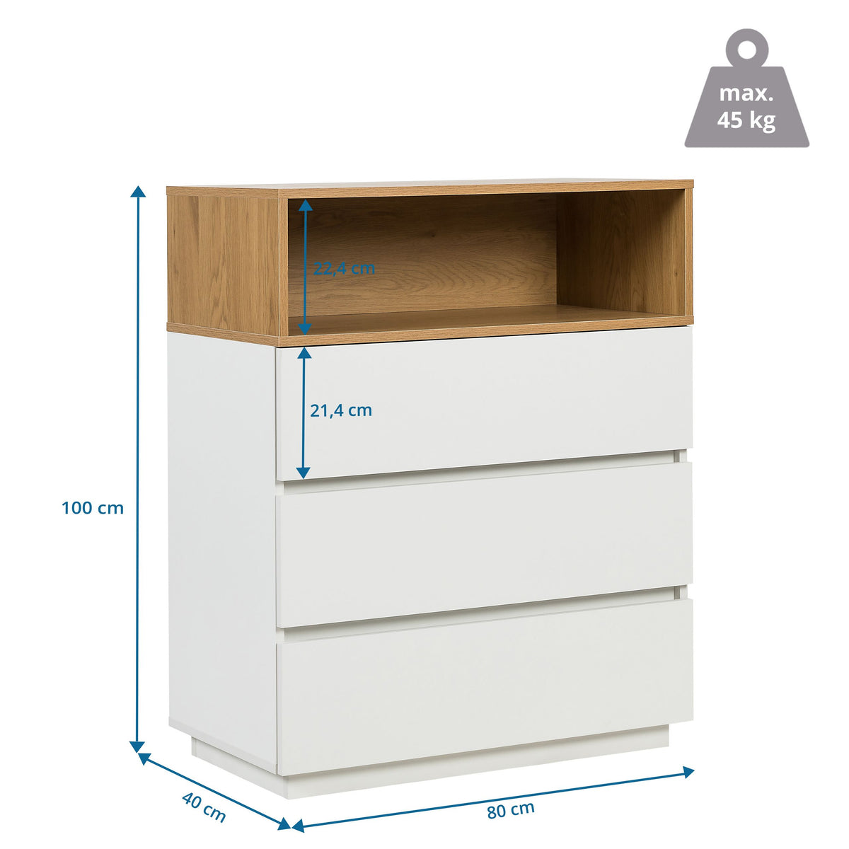 hjh LIVING Kommode Sideboard MELMO K Weiß Eiche Schlafzimmer Wohnzimmer - 4064323038153