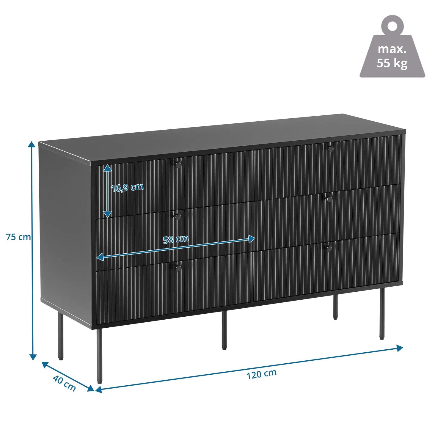B-Ware Hjh Living Karby S Büroregal Sideboard Schubladenkommode Stauraum Möbel Schwarz  - 4064323038177
