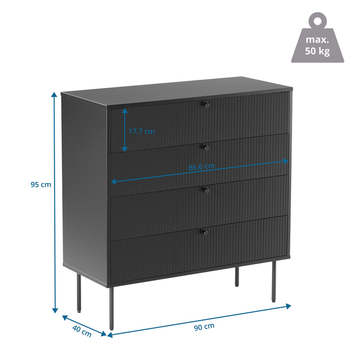 Karby K Kommode Mit 4 Schubladen Schubladenschrank Stauraumkommode Schwarz B-Ware