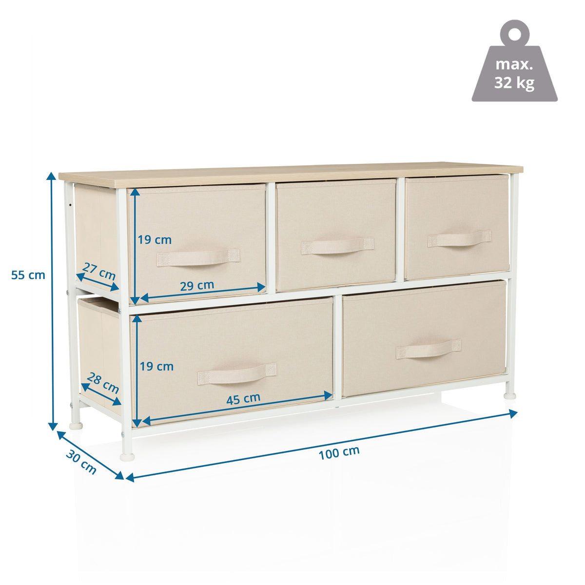 hjh LIVING FOLDAR - Kommode Sideboard Schubladenkommode Möbel Schrank Beige - 4064323106234