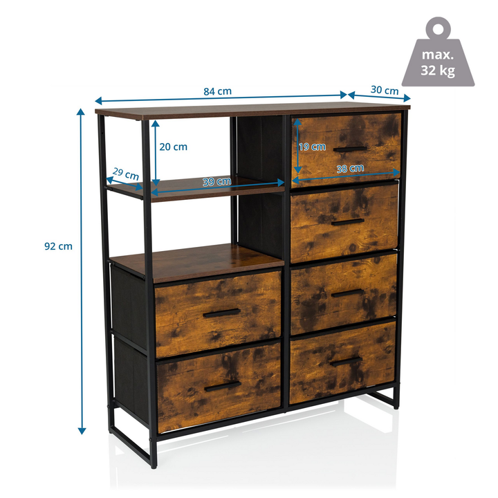 Hjh Living Ragala   Kommode Sideboard Schubladenkommode Möbel Räuchereiche B-Ware - 4064323106272