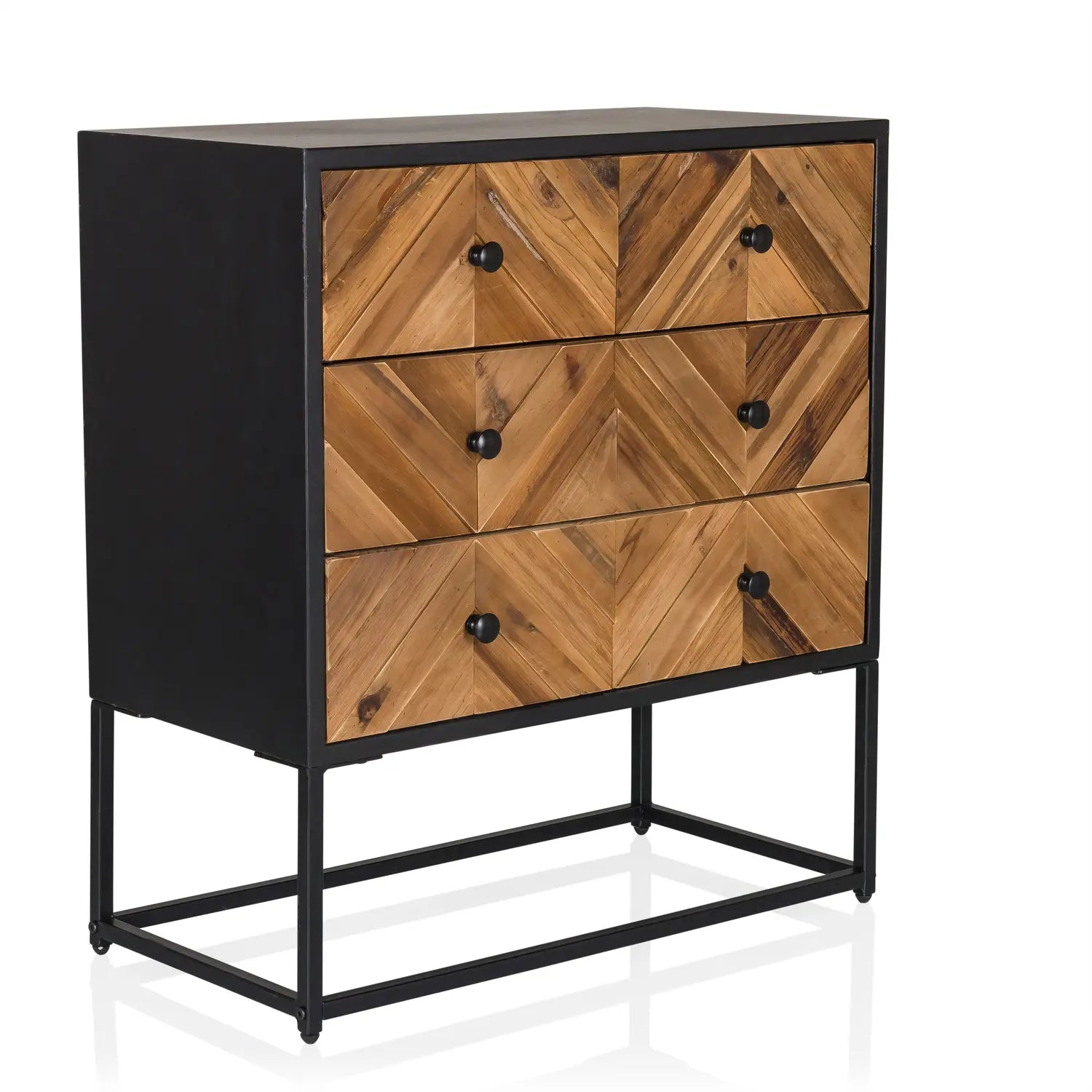 B-Ware Hjh Living Kommode Sideboard Holz Eisen Schwarz Braun 3 Schubladen Santjago - 4064323106432