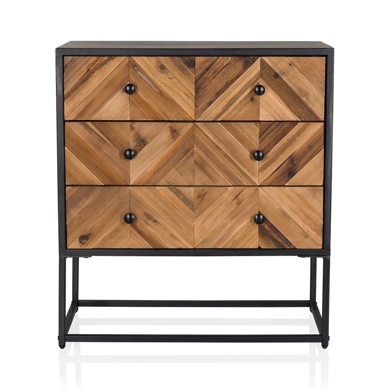 B-Ware Hjh Living Kommode Sideboard Holz Eisen Schwarz Braun 3 Schubladen Santjago - 4064323106432