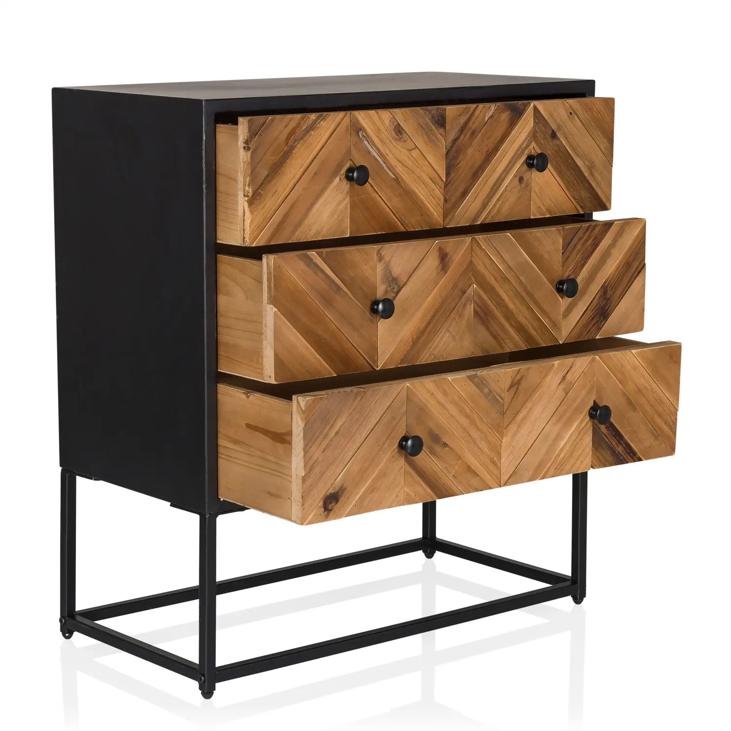 B-Ware Hjh Living Kommode Sideboard Holz Eisen Schwarz Braun 3 Schubladen Santjago - 4064323106432