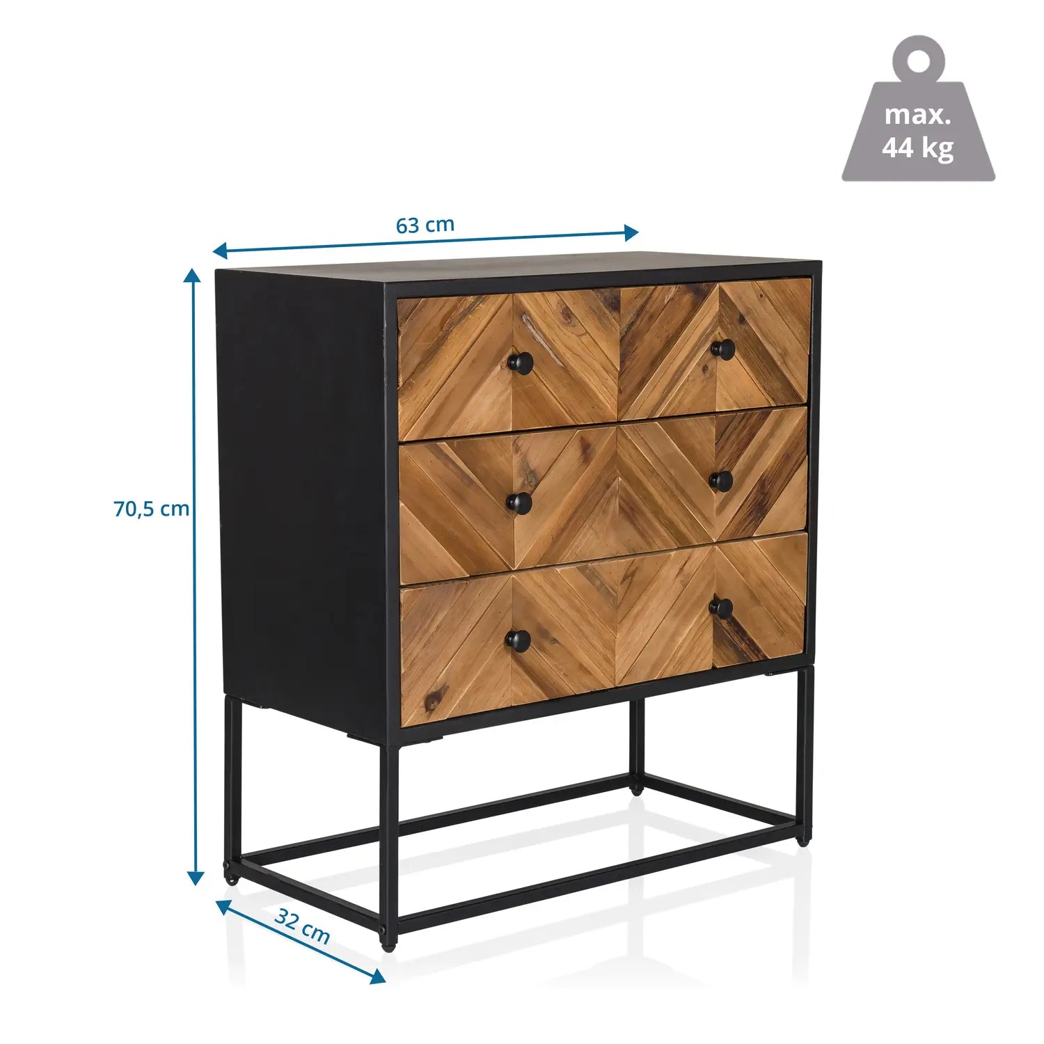 B-Ware Hjh Living Kommode Sideboard Holz Eisen Schwarz Braun 3 Schubladen Santjago - 4064323106432