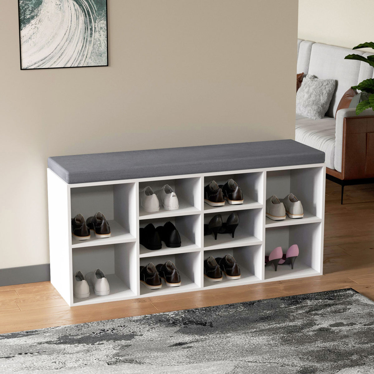 hjh LIVING Schuhschrank Schuhregal ESTHA 10 Weiß Aufbewahrung Sitzbank - 4064323106487