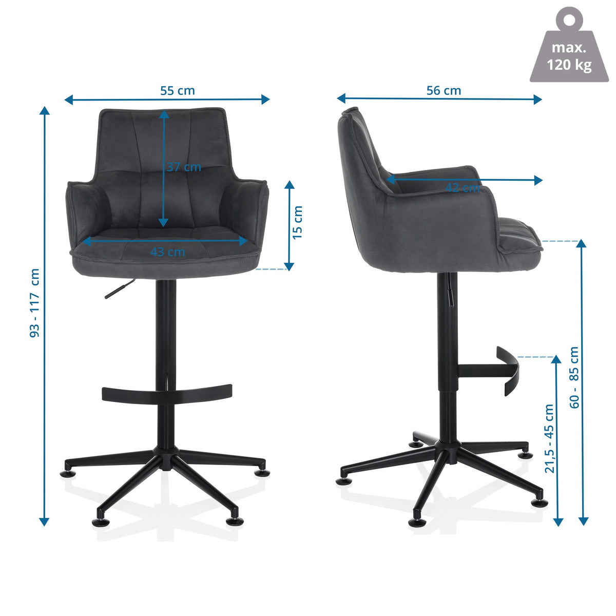 hjh LIVING Barhocker Drehstuhl Hocker SOLAO LIFE HIGH grau Sitz SIEHE TEXT - 4064323106623