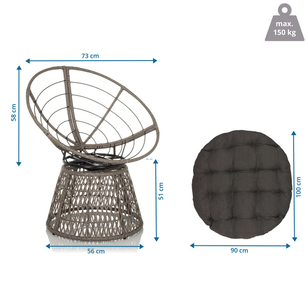 B-Ware Hjh Living Papasansessel Drehsessel Weavora Outdoor Sessel Grau Siehe Text - 4064323107132