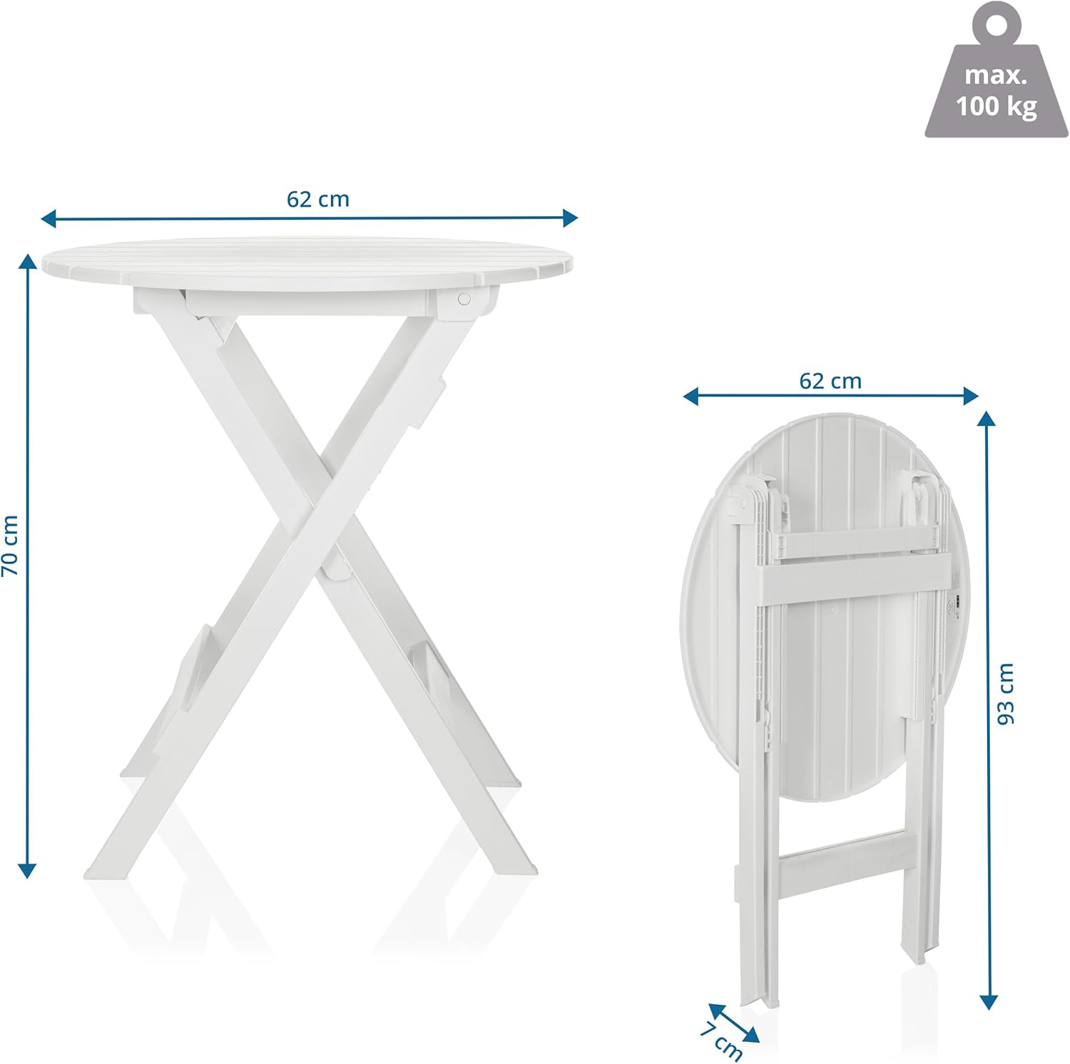 hjh LIVING Outdoor Klapptisch Terrassentisch TRAVANO T Ø 62 cm weiß - 4064323107224