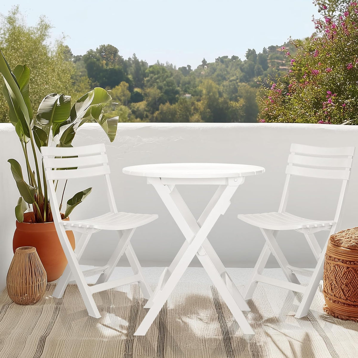 hjh LIVING Outdoor Klapptisch Terrassentisch TRAVANO T Ø 62 cm weiß - 4064323107224