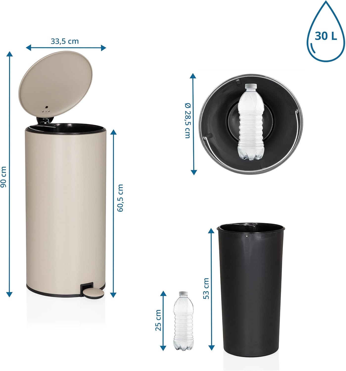 B-Ware Hjh Office Mülleimer Rund 30 Liter, Treteimer Mit Deckel, Softclose Clean Ste178
