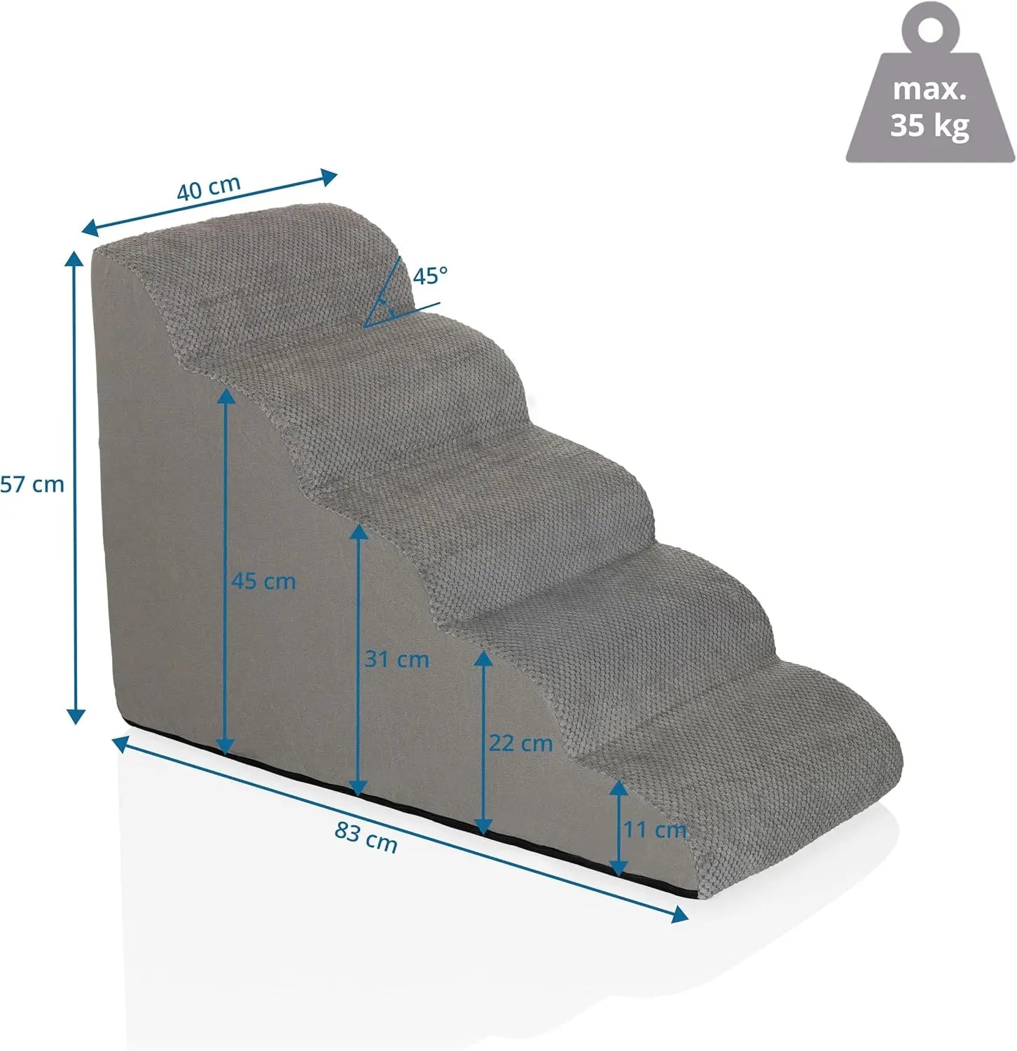 Hjh Living Haustiertreppe Treppe Hundetreppe Pawy Step 5 Stoff Grau B-Ware - 4064323107460