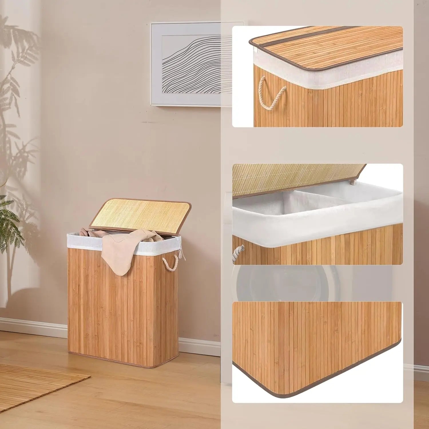 B-Ware Hjh Living Wäschekorb Wäschesammler Falster Xl B Bambus Braun 100 L 2 Fächer 62cm