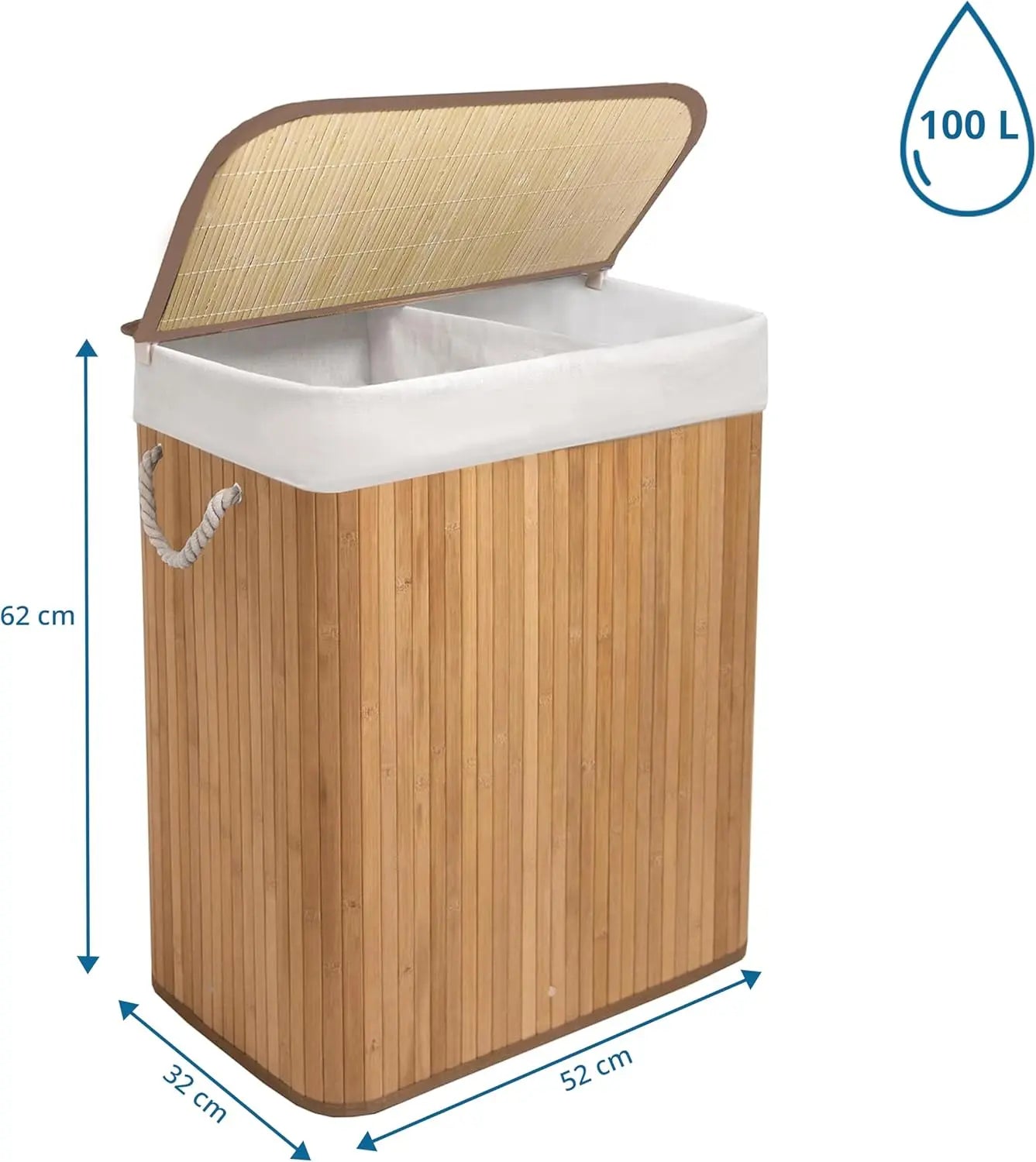 B-Ware Hjh Living Wäschekorb Wäschesammler Falster Xl B Bambus Braun 100 L 2 Fächer 62cm