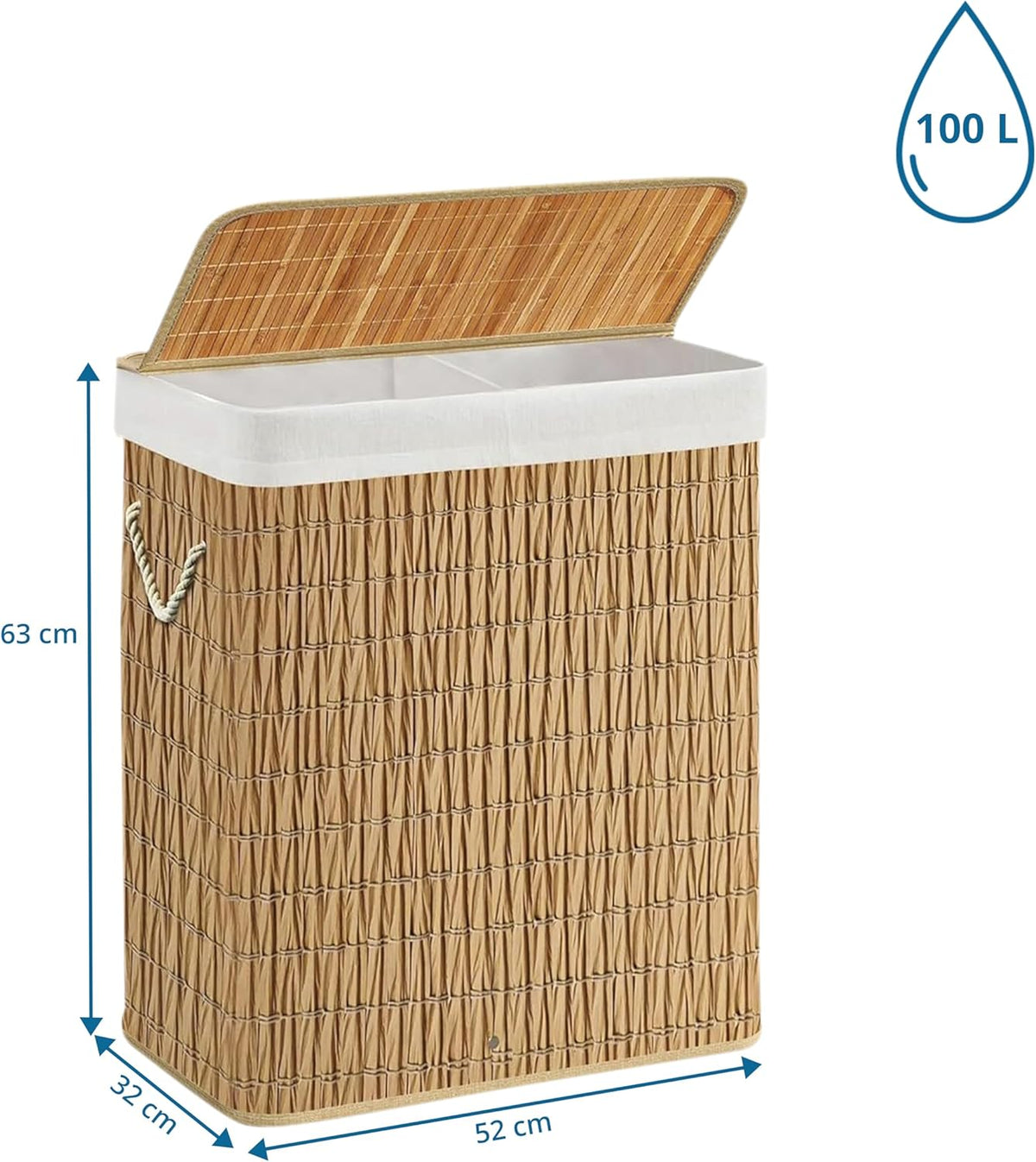 hjh LIVING Wäschekorb FALSTER XLR Wäschesammler Rattan braun 2 Fächer 52x32x63cm - 4064323107835