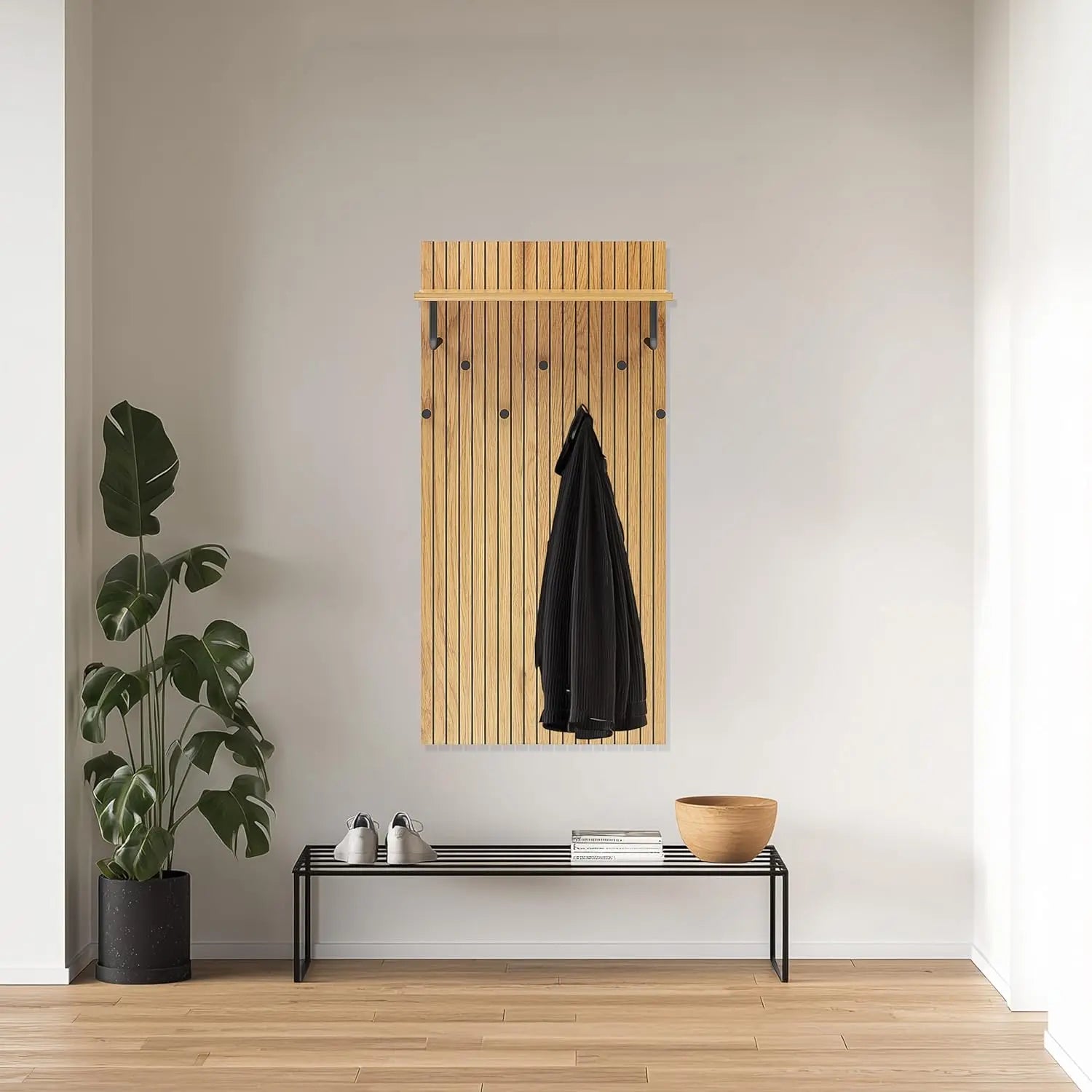 B-Ware Hjh Living Wandgarderobe Garderobenleiste Linno Space Eiche Schwarz Mdf Ablage - 4064323107880